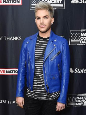 Adam Lambert Blue Leather Jacket