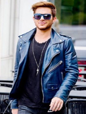 Adam Lambert Blue Leather Jacket