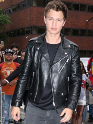 Ansel Elgort Black Leather Jacket