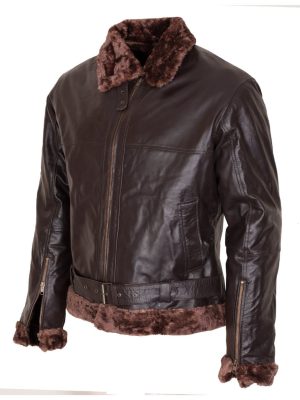 Aviator Mens Brown Sheepskin Shearling B3 Fur Leather Jacket