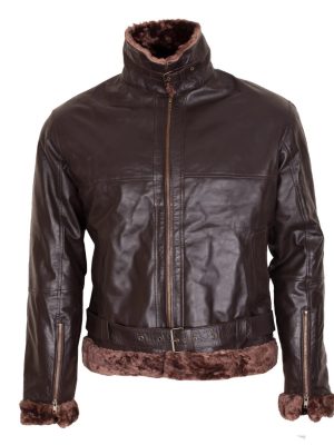 Aviator Mens Brown Sheepskin Shearling B3 Fur Leather Jacket