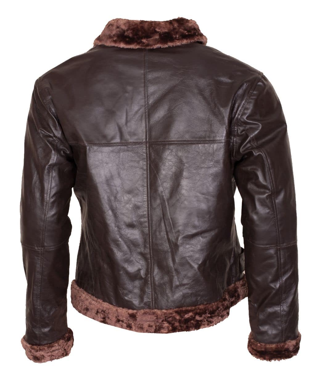 Aviator Mens Brown Sheepskin Shearling B3 Fur Leather Jacket
