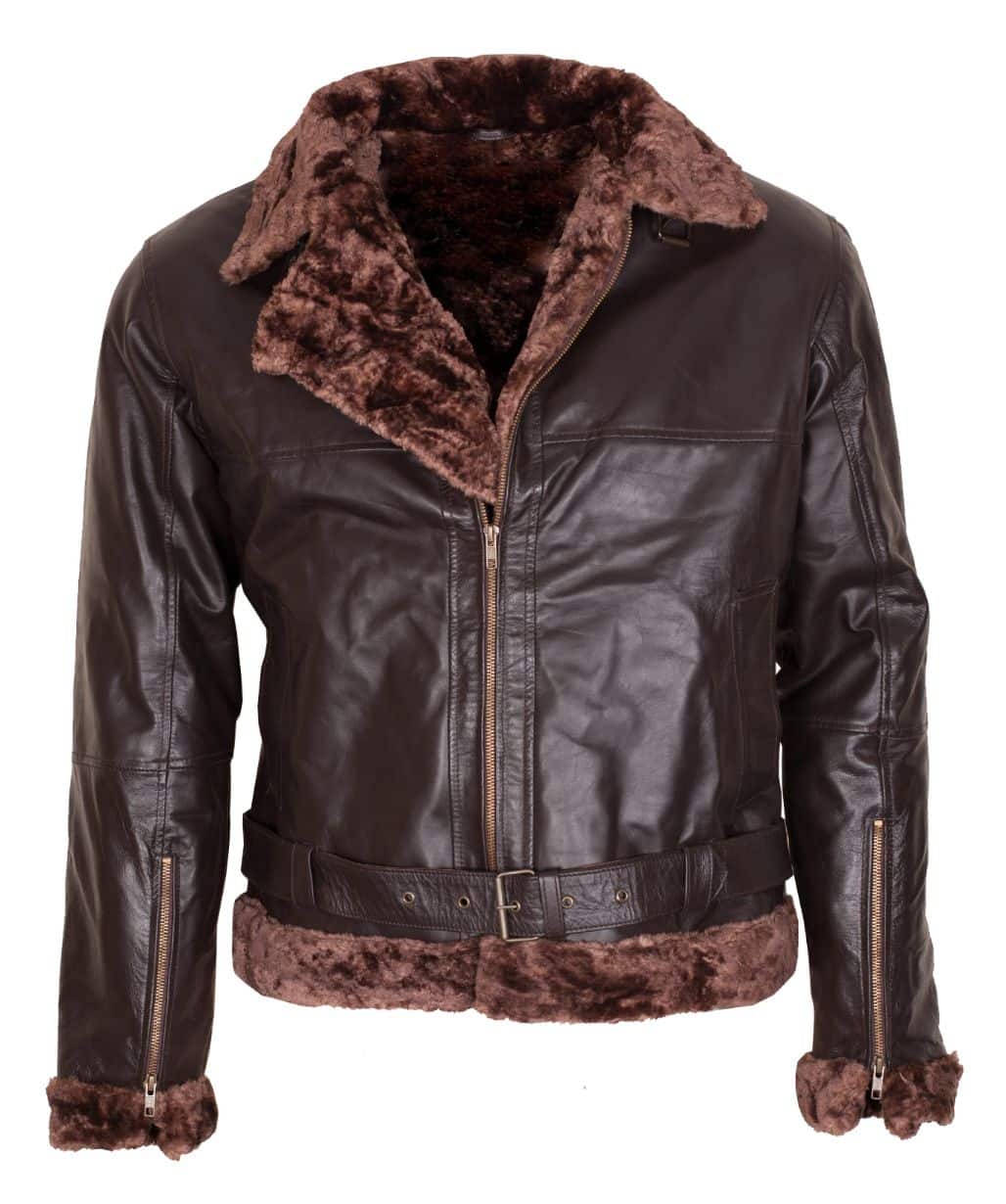 Aviator Mens Brown Sheepskin Shearling B3 Fur Leather Jacket