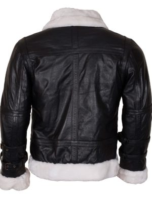 B3 Bomber Men's Black Sheepskin Leather Fur Hooded JacketĀ