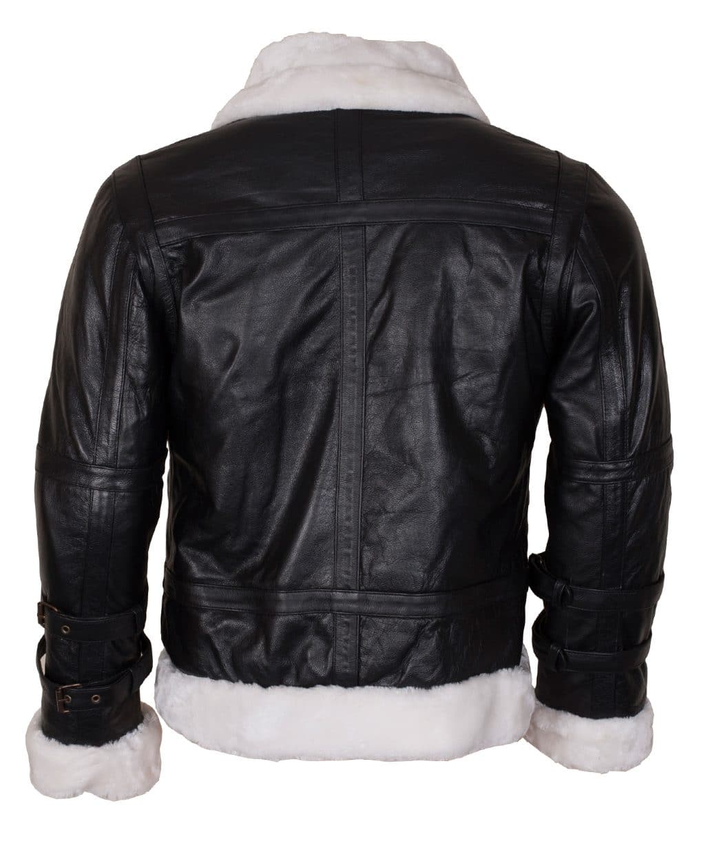 B3 Bomber Men's Black Sheepskin Leather Fur Hooded JacketĀ