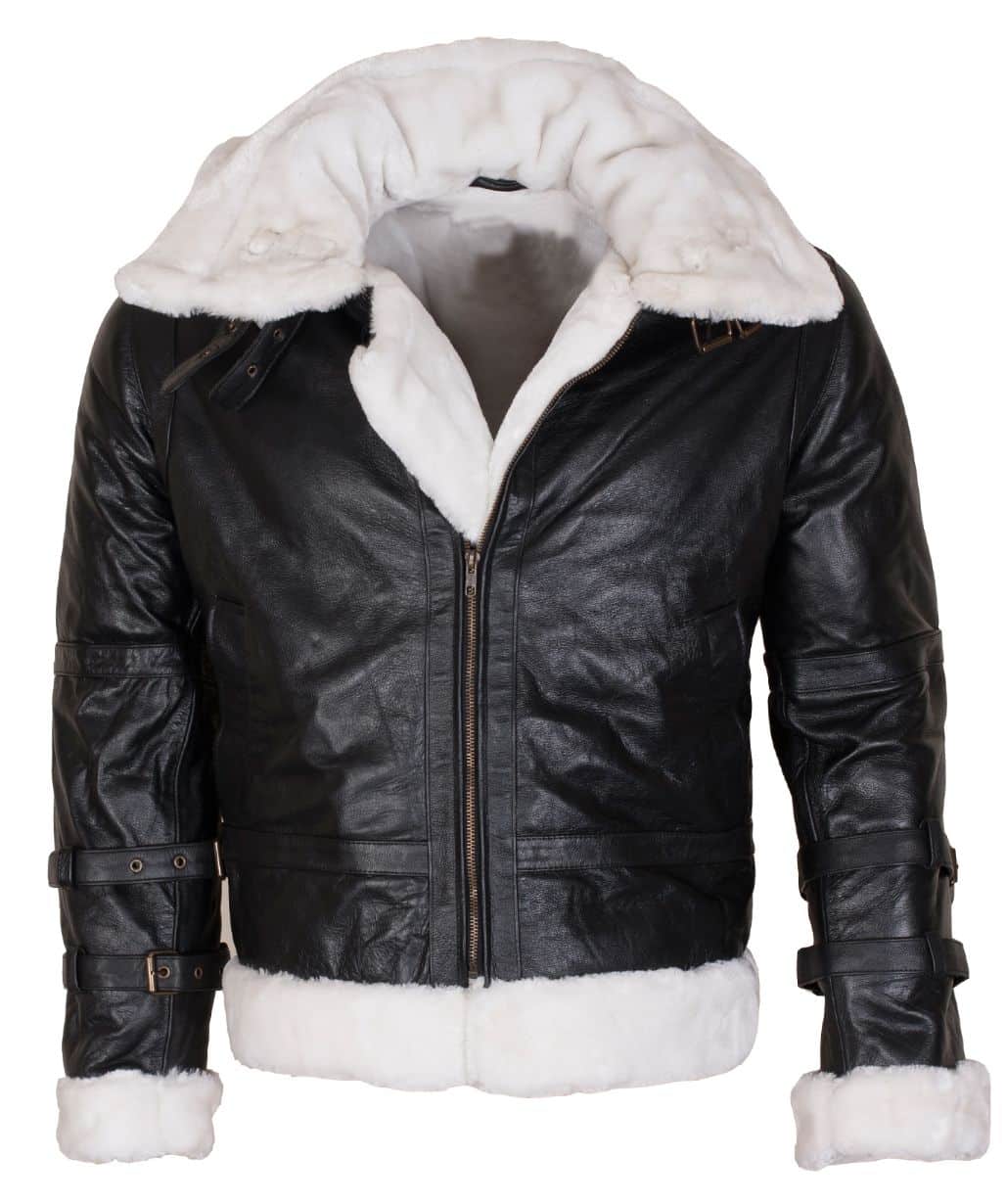 B3 Bomber Men's Black Sheepskin Leather Fur Hooded JacketĀ