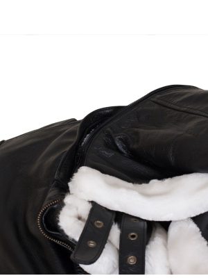 B3 Bomber Men's Black Sheepskin Leather Fur Hooded JacketĀ