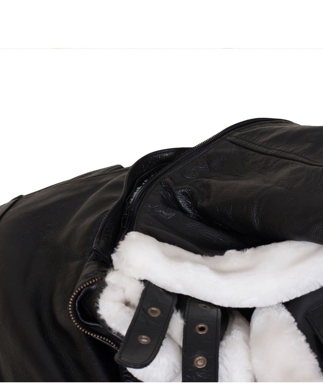 B3 Bomber Men's Black Sheepskin Leather Fur Hooded JacketĀ