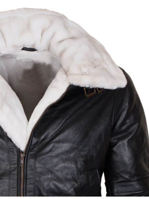 B3 Bomber Men's Black Sheepskin Leather Fur Hooded JacketĀ