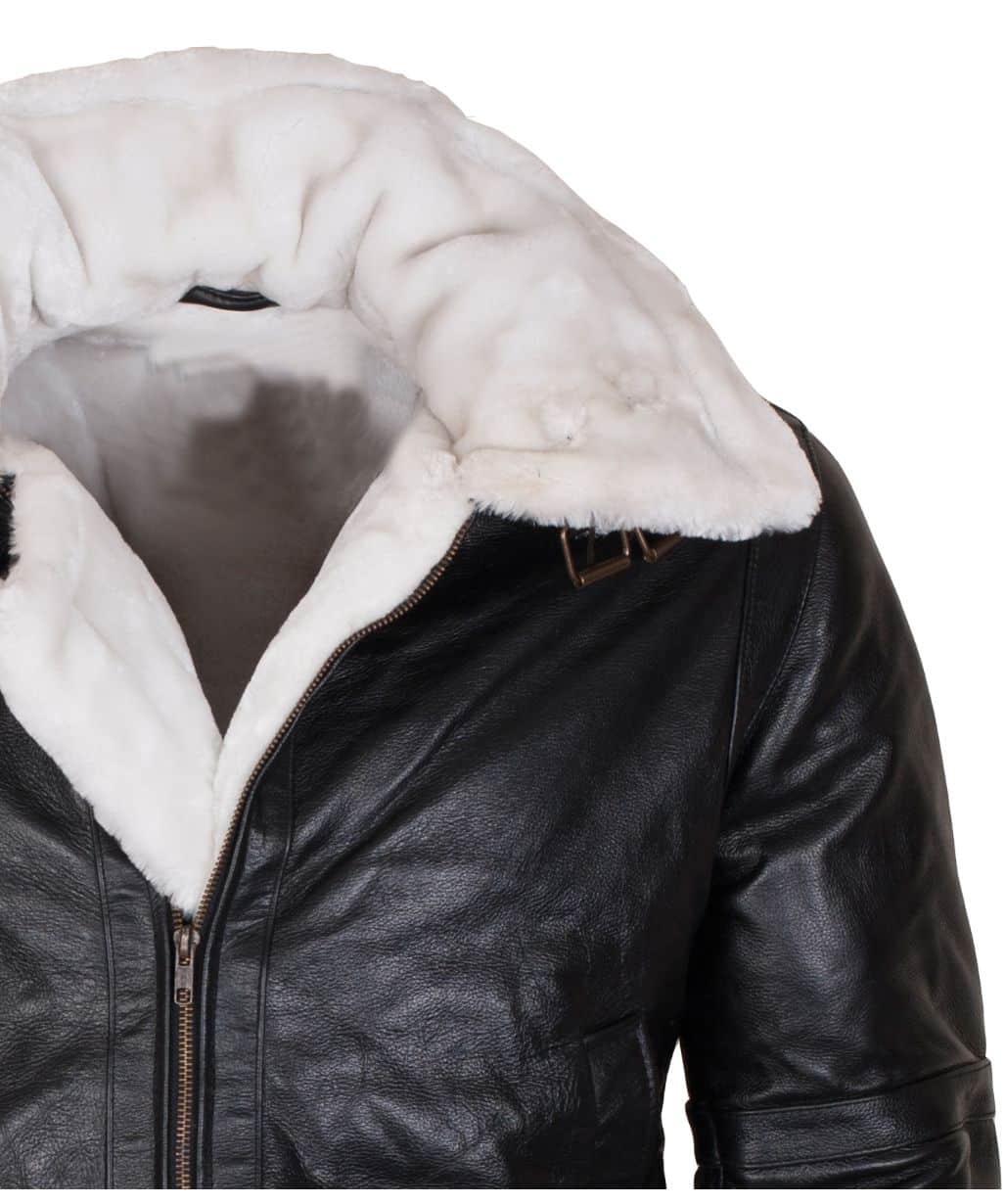 B3 Bomber Men's Black Sheepskin Leather Fur Hooded JacketĀ
