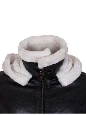 B3 Bomber Men's Black Sheepskin Leather Fur Hooded JacketĀ