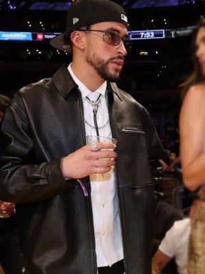 Bad Bunny NBA Playoffs Lakers 2023 Black Leather Jacket