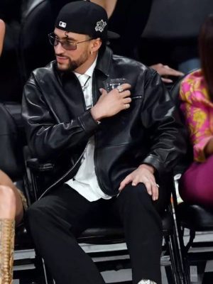 Bad Bunny NBA Playoffs Lakers 2023 Black Leather Jacket
