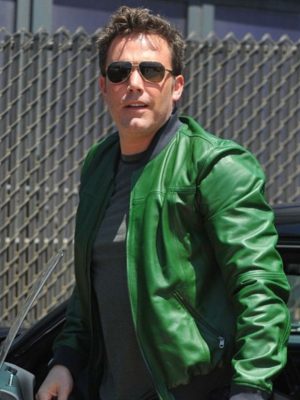 Ben Affleck Green Leather Bomber Jacket