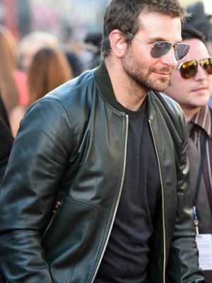 Bradley Cooper Black Leather Bomber Jacket