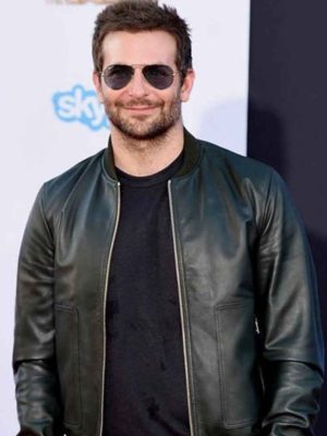 Bradley Cooper Black Leather Bomber Jacket