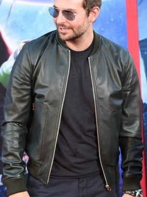 Bradley Cooper Black Leather Bomber Jacket