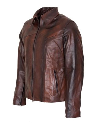 Bret Brown Men’s Café Racer Sheepskin Leather Jacket