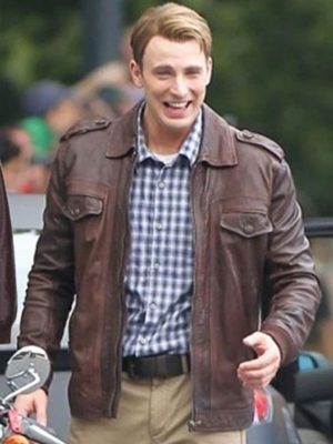 Chris Evans Captain America The Avenger Steve Rogers Brown Leather Jacket