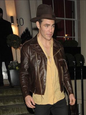 Chris Pine Dark Brown Leather Jacket