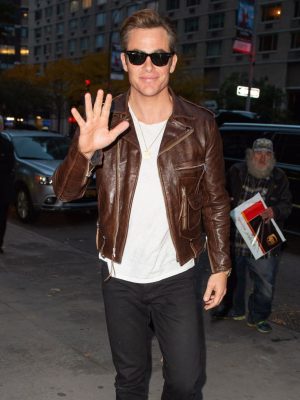 Chris Pine Dark Brown Leather Jacket