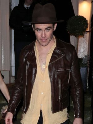Chris Pine Dark Brown Leather Jacket
