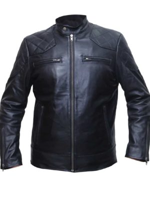 Ebony Black Men’s Café Racer Leather Jacket