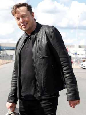 Elon Musk Tesla Model S Plaid Delivery Event Black Leather Jacket