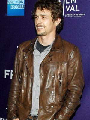 James Franco Distressed Brown Leather Jacket
