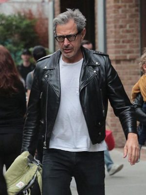 Jeff Goldblum Black Leather Biker Jacket