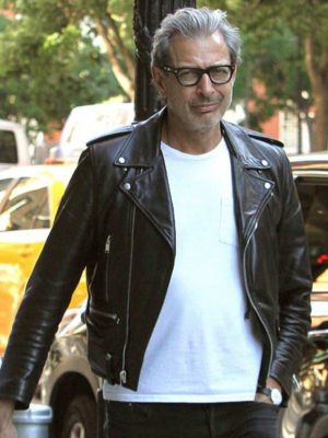 Jeff Goldblum Black Leather Biker Jacket