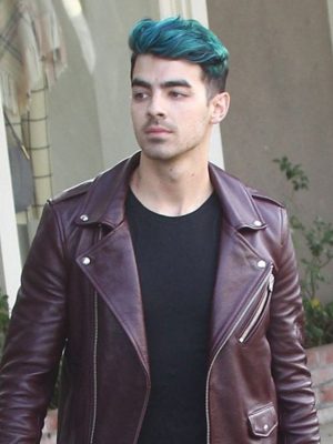 Joe Jonas Burgundy Leather Jacket