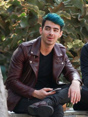 Joe Jonas Burgundy Leather Jacket