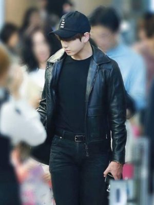 Jungkook Street Fashion Black Leather Jacket