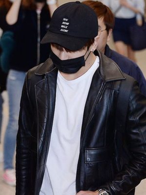 Jungkook Street Fashion Black Leather Jacket
