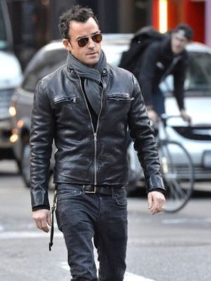Justin Theroux Street Fashion Black Leather Jacket Outfit
