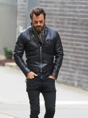 Justin Theroux Street Fashion Black Leather Jacket Outfit