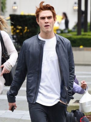 KJ Apa Blue Leather Jacket