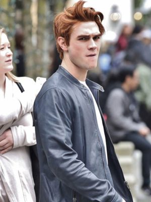 KJ Apa Blue Leather Jacket