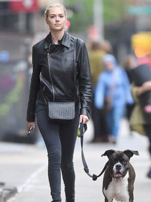 Kate Upton Street Fashion Black Leather Jacket