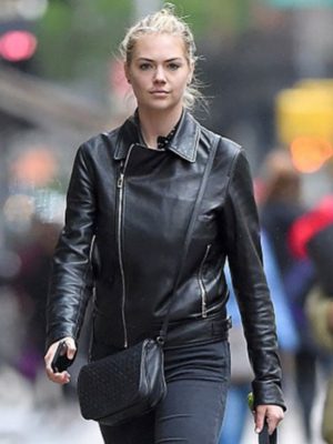 Kate Upton Street Fashion Black Leather Jacket