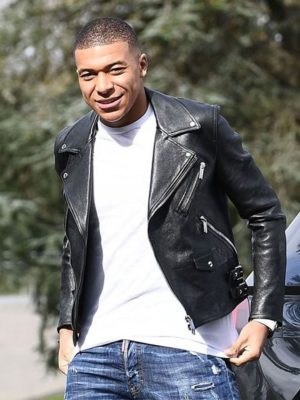 Kylian Mbappe Black Genuine Leather Jacket