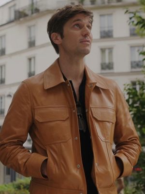 Lucas Bravo Emily In Paris S03 Brown Leather Jacket