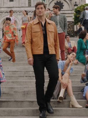 Lucas Bravo Emily In Paris S03 Brown Leather Jacket