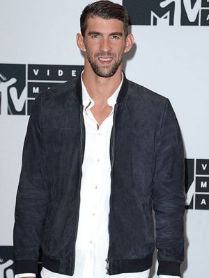 Michael Phelps 2016 MTV Video Music Awards Blue Suede Leather Jacket