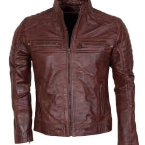 Racka Vintage Brown Café Racer Leather Jacket