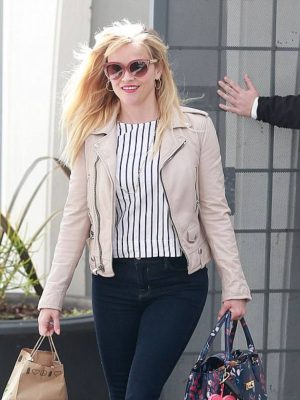 Reese Witherspoon Beige Leather Jacket