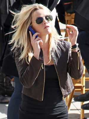 Reese Witherspoon This Means War Black Crop Leather Jacket