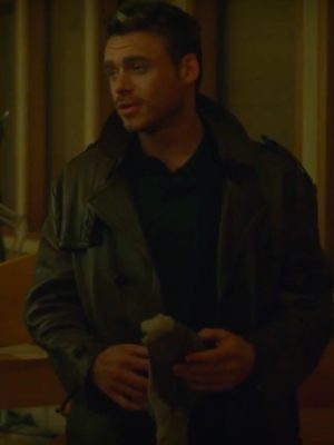 Richard Madden Electric Dreams Agent Ross Brown Leather Trench Coat