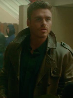 Richard Madden Electric Dreams Agent Ross Brown Leather Trench Coat